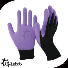 SRSAFETY 13 gauge de punto de revestimiento de látex de espuma recubierto de palma / púrpura látex de seguridad guantes de trabajo